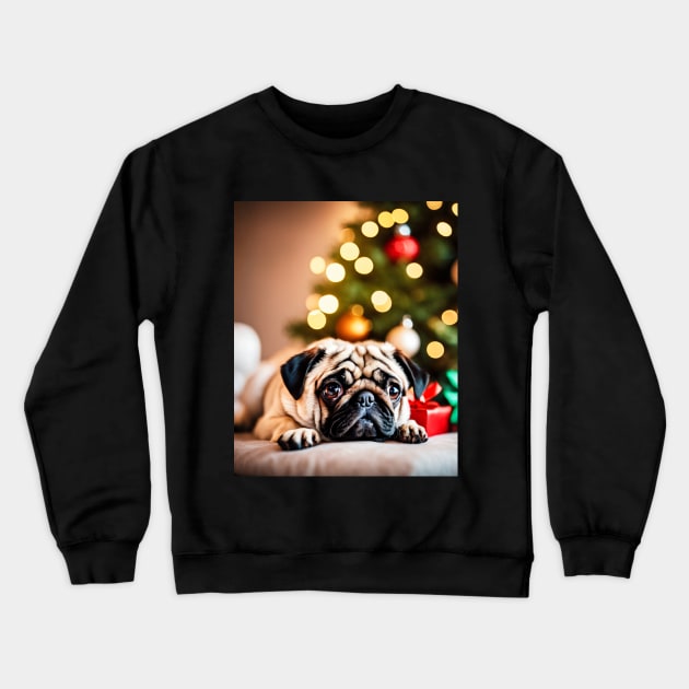 Christmas Pug Dog on Pillow Crewneck Sweatshirt by nicecorgi